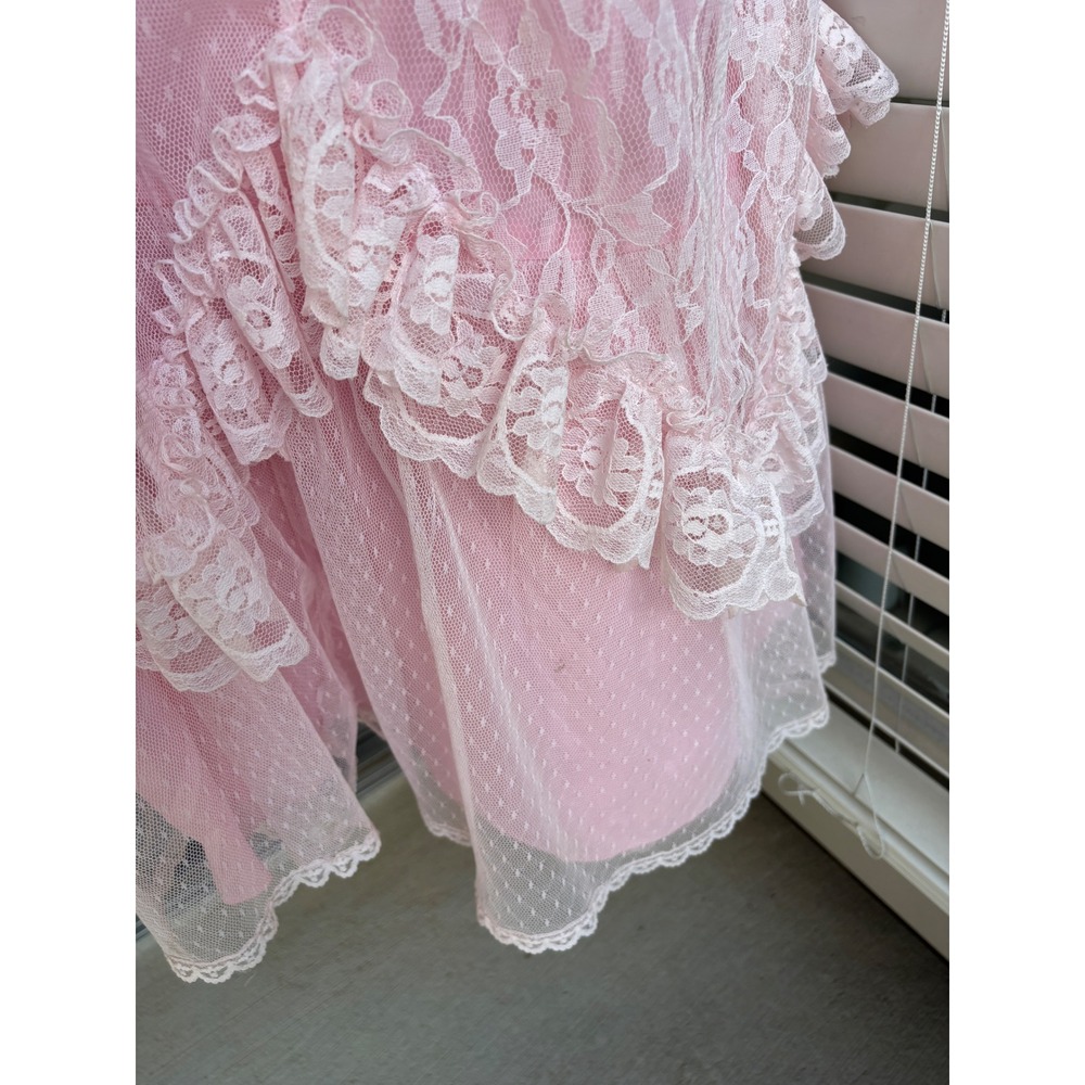 Steppin Out Los Angeles Vintage Pink Lace Maxi FLAWS Prairie Dress Cottagecore - Picture 10 of 10